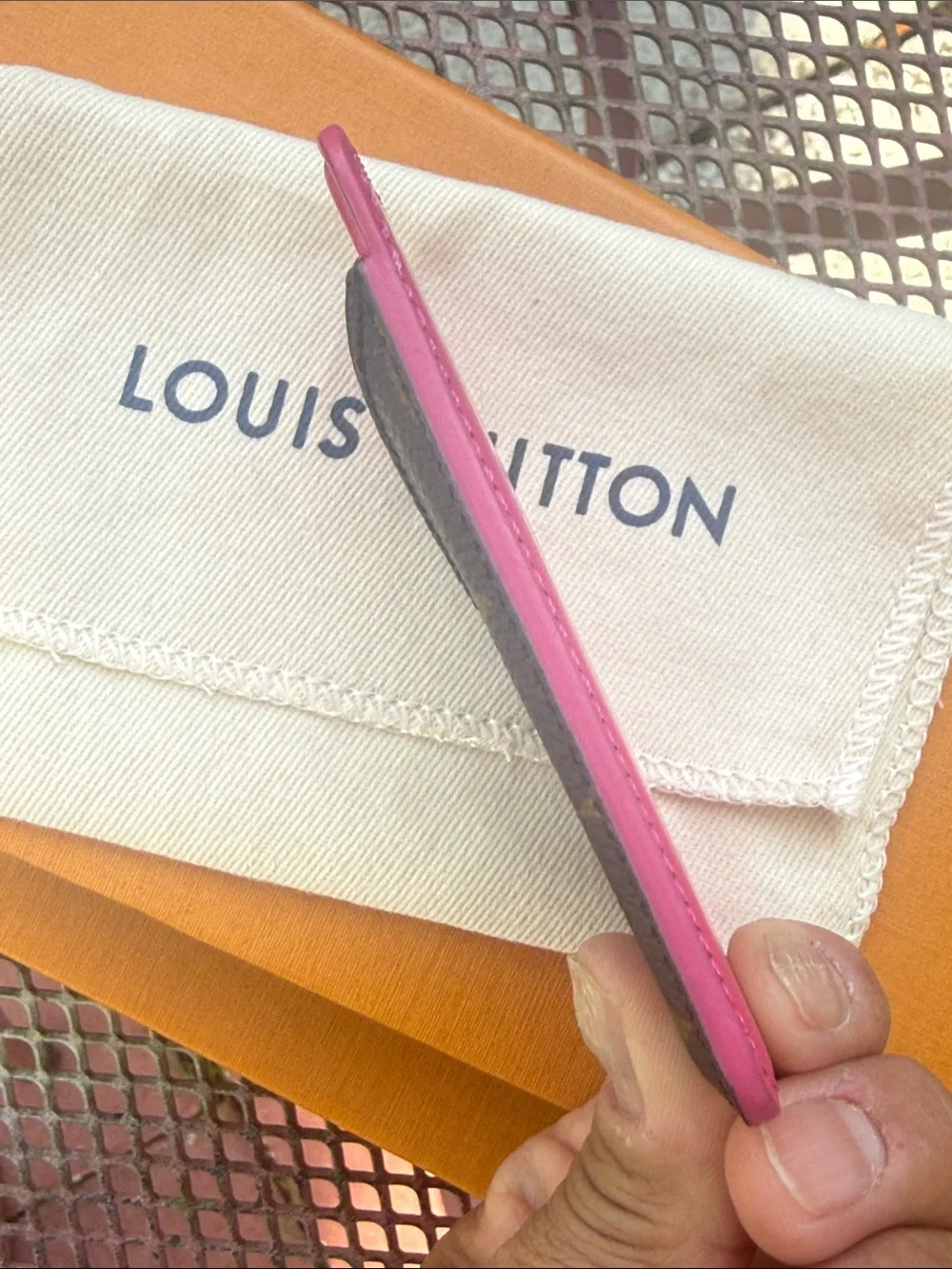 Louis Vuitton Brown Monogram Card Sleeve with Pink Trim